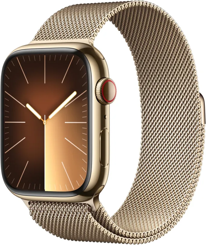 Chytré hodinky Apple Watch Series 9 45mm Cellular Zlatý nerez so zlatým milánskym ťahom