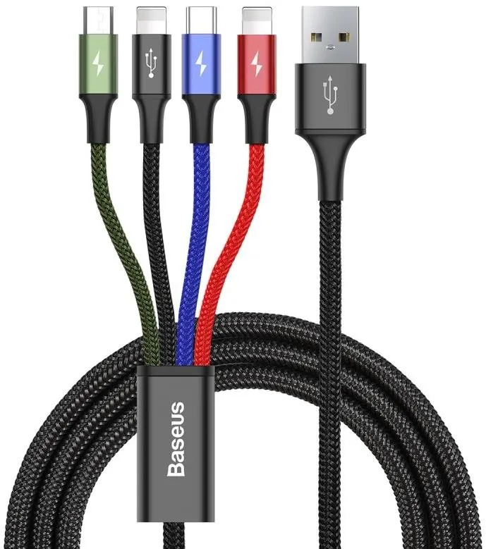 Dátový kábel Baseus rýchly nabíjací / dátový kábel 4v1 2* Lightning + USB-C + Micro USB 3,5 A 1,2 m, čierna