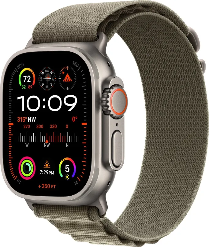 Chytré hodinky Apple Watch Ultra 2 49mm titánové púzdro s olivovým alpským ťahom - Medium
