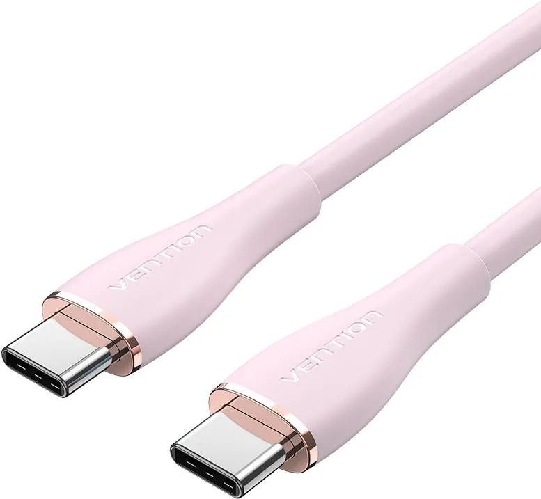 Dátový kábel Vention USB-C 2.0 Silicone Durable 5A Cable 2m Light Pink Silicone Type