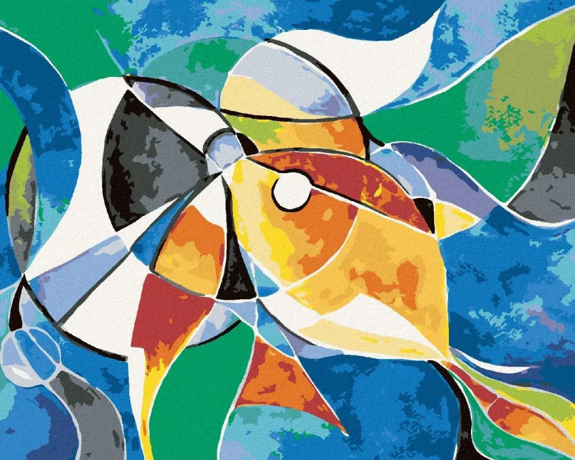 Maľovanie podľa čísel Abstraktná kruhová ryba, 80x100 cm, vypnuté plátno na rám
