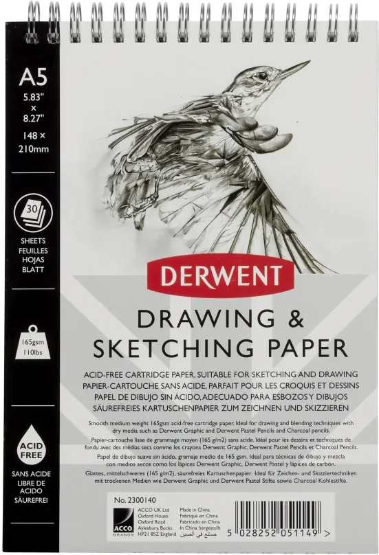 Skicak DERWENT Drawing & Sketching Paper A5 / 30 listov / 165g/m2