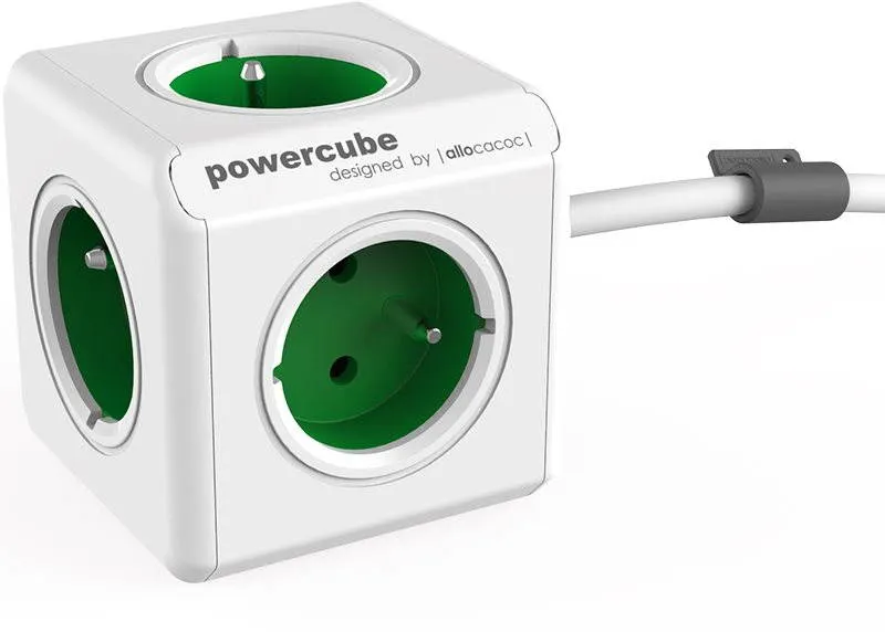 Zásuvka PowerCube Extended zelená, – 5 výstupov, detská poistka, uzemnenie, 1,5m kábel, mo