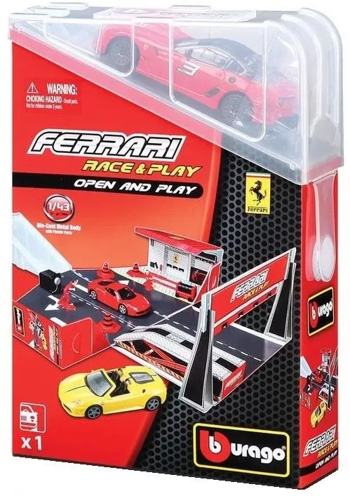 Autodráha 4sleep Bburago 1:43 Ferrari set box + 1 auto, dĺžka trate 20 cm, zotrvačník,