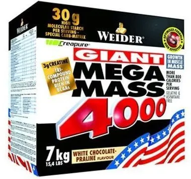 Gainer Weider Mega Mass 4000, 7kg, vanilka, energetická hodnota 87,24 kcal/100 g