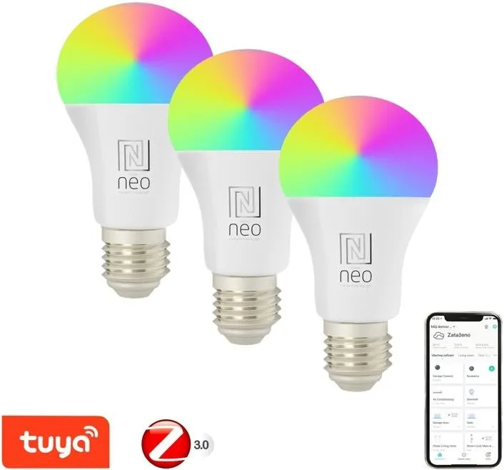 LED žiarovka IMMAX NEO Smart sada 3x žiarovka LED E27 11W RGB+CCT farebná a biela, stmievateľná, Zigbee 3.0