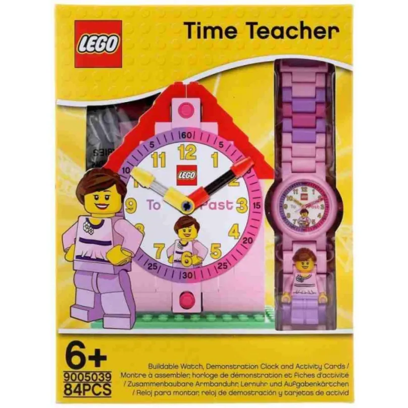 LEGO® Time Teacher výuková stavebnica hodín + hodinky ružové (poškodený obal)