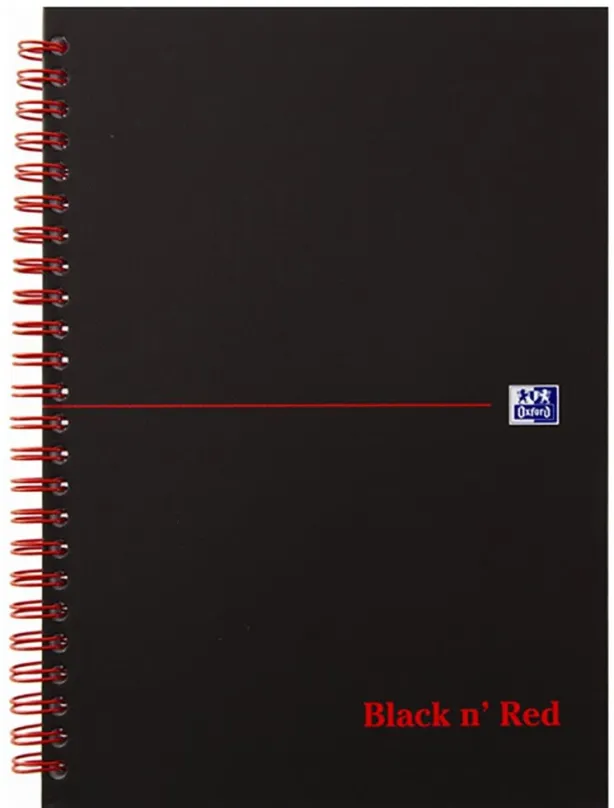 Zápisník OXFORD Black n´ Red Notebook A5, 70 listov, štvorčekový
