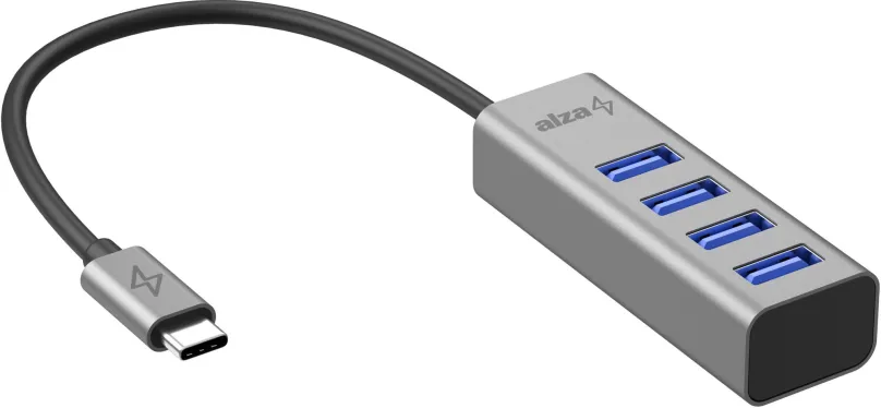 USB Hub AlzaPower AluCore USB-C (M) na 4× USB-A (F) vesmírne šedá