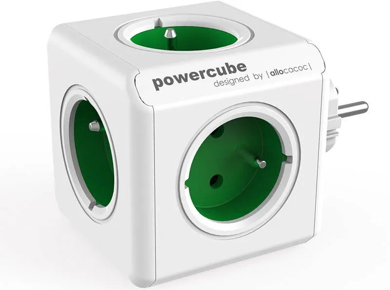 Zásuvka PowerCube Original zelená, – 5 výstupov, detská poistka, uzemnenie
