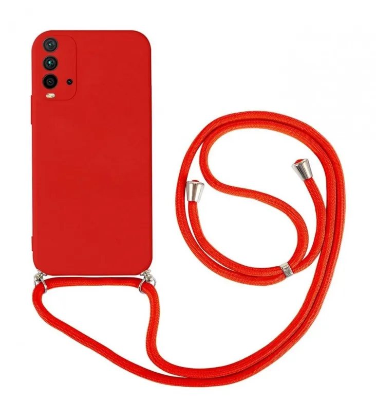 Puzdro na mobil TopQ Kryt Xiaomi Redmi 9T červený so šnúrkou 91375