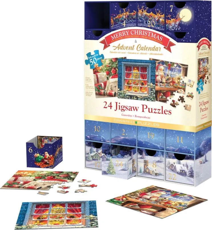 Adventný kalendár Eurographics Puzzle Adventný kalendár: Veselé Vianoce 24x50 dielikov