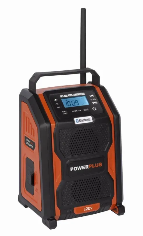 Rádio POWDP8060 - Aku rádio 20V plus 220V (bez AKU), klasické, prenosné, AM a FM tuner s 2