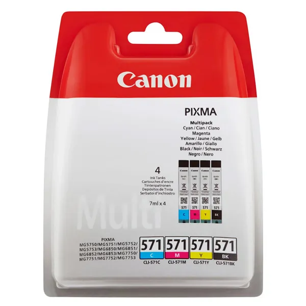 Canon originálny ink CLI-571 C/M/Y/BK, CMYBK, blister s ochranou, 7ml, 0386C004, Canon 4-pack PIXMA MG5700, MG6800, TS6000