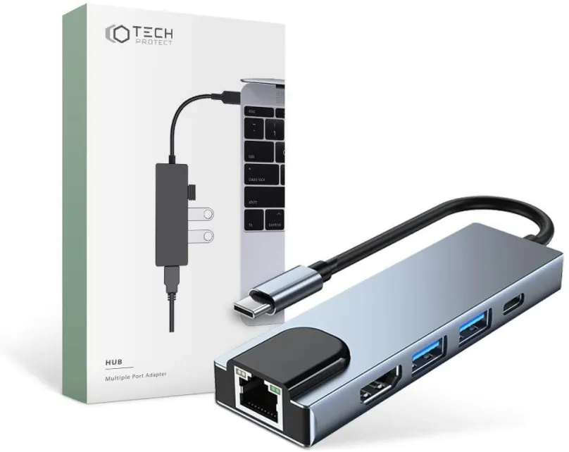 USB Hub Tech-Protect V3 HUB adaptér 2 x USB/USB-C/HDMI/RJ45, šedý