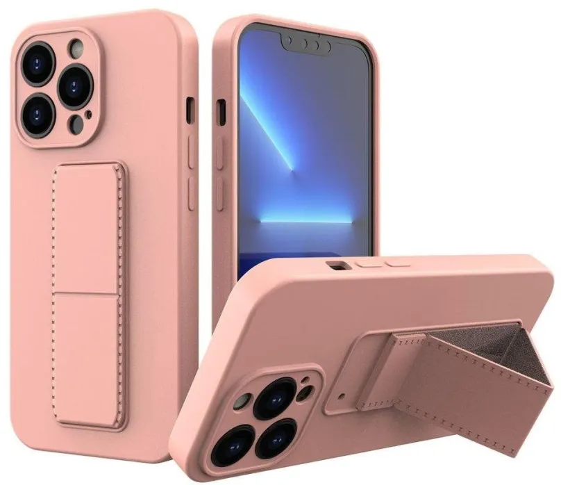 Kryt na mobil Kickstand silikónový kryt na iPhone 13 mini, ružový