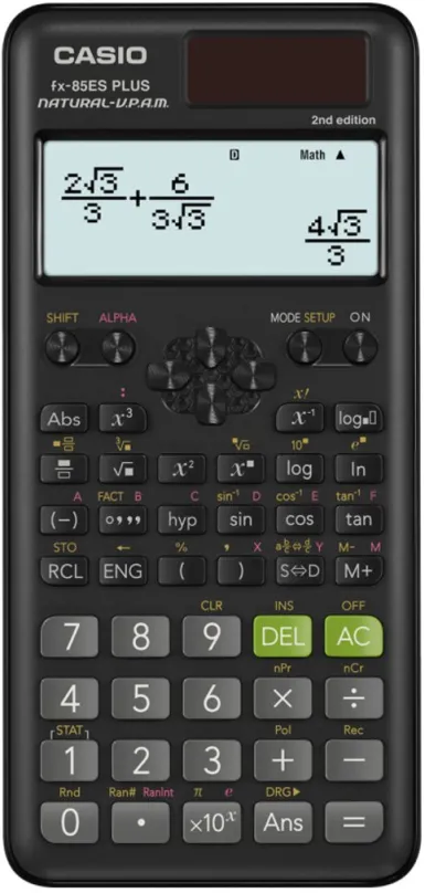 Kalkulačka CASIO FX 85 ES PLUS 2E, vedecká k maturite, solárne aj batériové napájanie, bod