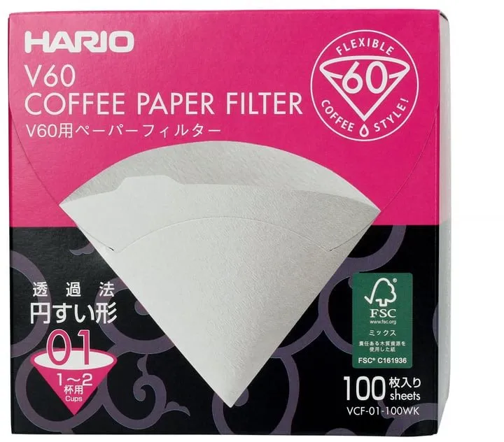 Filter na kávu Hario papierové filtre V60-01 (VCF-01-100W), biele, 100ks, BOX