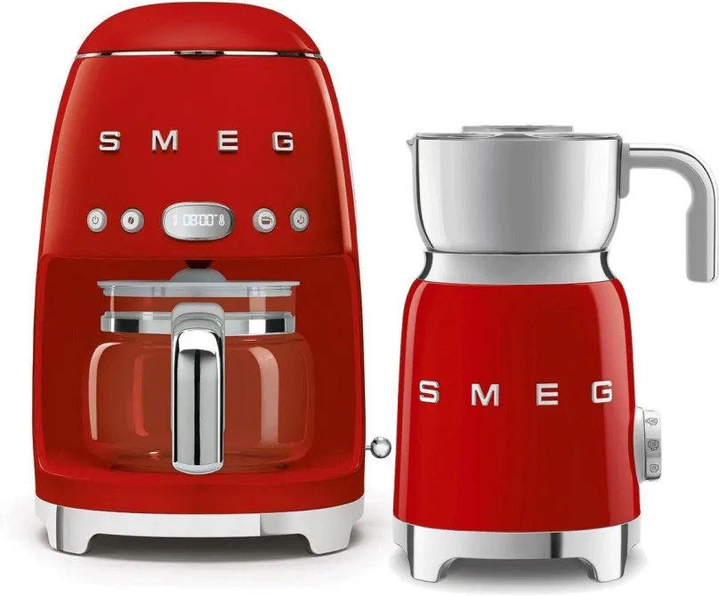 Set SMEG 50's Retro Style Prekvapkávač 1,4l 10 cup červený + Šľahač mlieka 0,6l červený