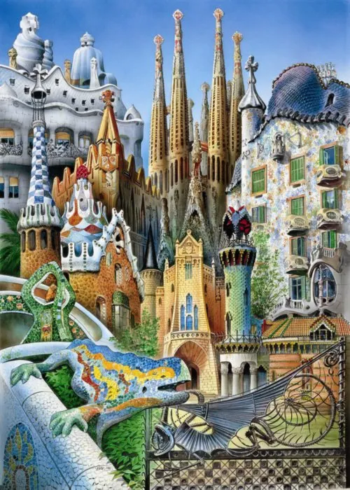 Puzzle Educa Miniatúrne puzzle Koláž z diela A.Gaudí 1000 dielikov