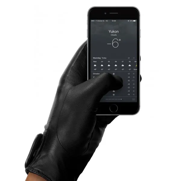 MUJJO Kožené dotykové rukavice - velikost 8 - černé