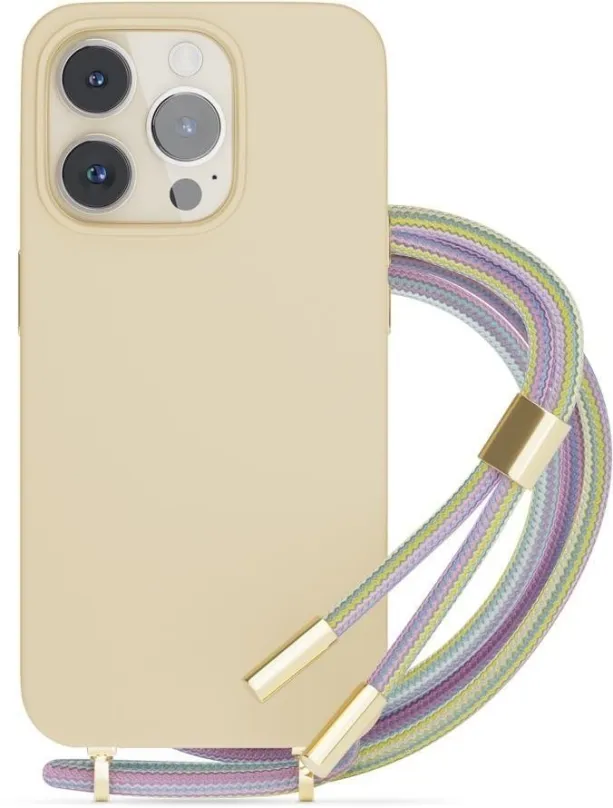 Kryt na mobil Epico silikónový kryt so šnúrkou pre iPhone 14 Plus - béžová