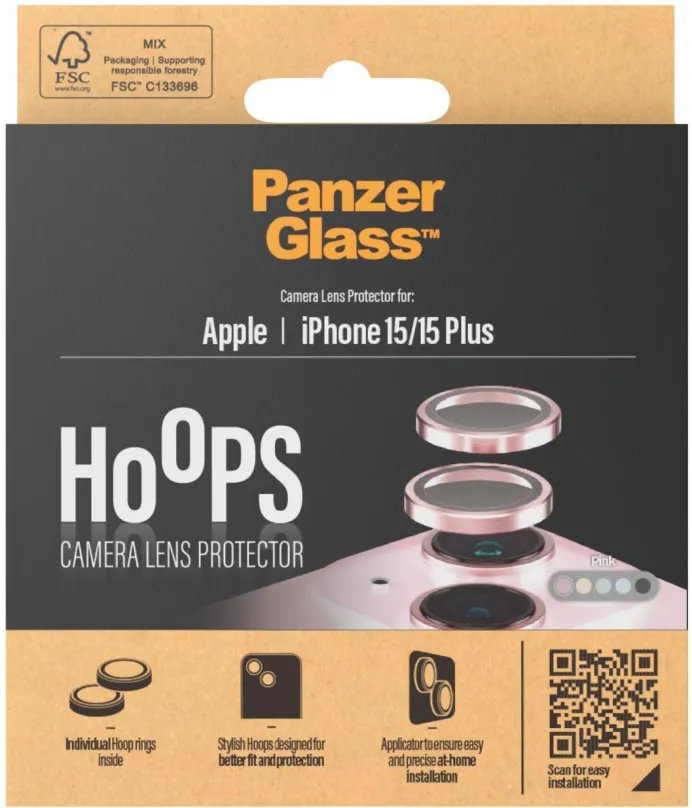 Ochranné sklo PanzerGlass HoOps Apple iPhone 15/15 Plus - ochranné krúžky pre šošovky fotoaparátu - ružový hliník