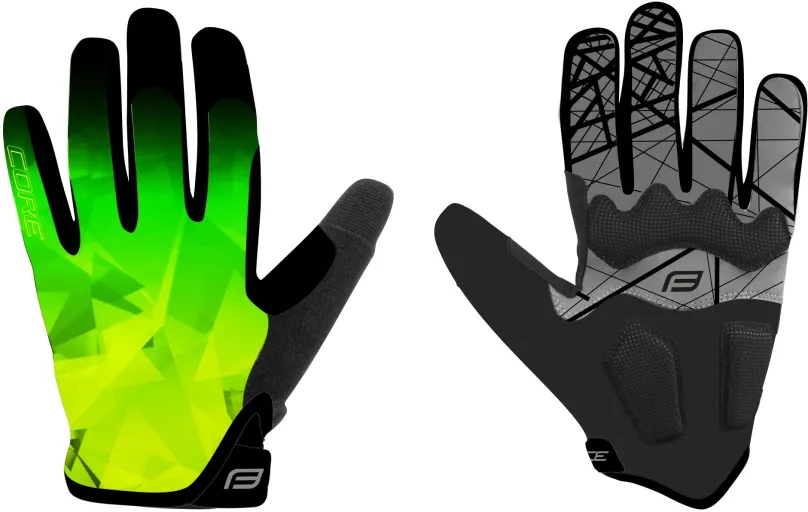 Cyklistické rukavice Force MTB CORE, fluo-zelené L, dlhoprsté, veľkosť L a L, obvod dla