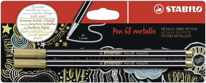 Fixy STABILO Pen 68 metallic zlaté v blistri - balenie 2 ks