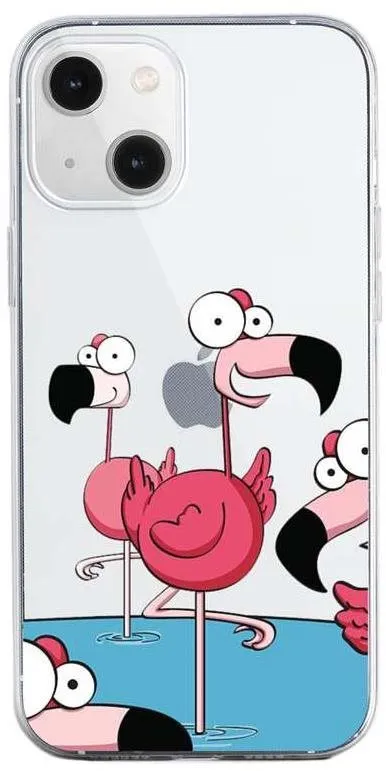 Kryt na mobil TopQ iPhone 13 silikón Cartoon Flamingos 64669