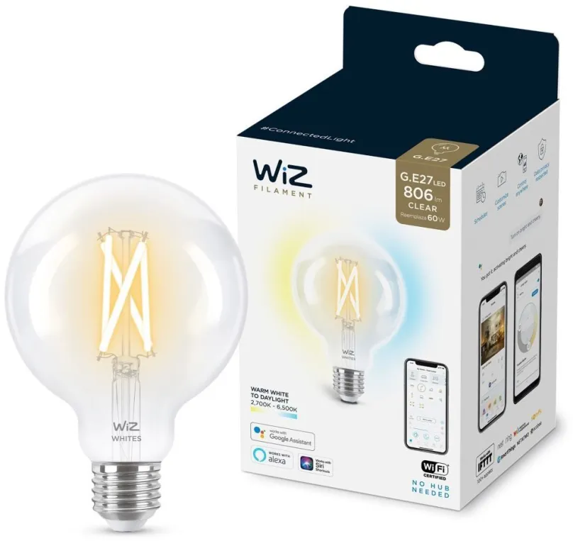 WiZ Tunable white 8718699786694 inteligentná LED filamentová žiarovka E27 | 1x6,7W | 806lm | 2700-6500K - tvar globe