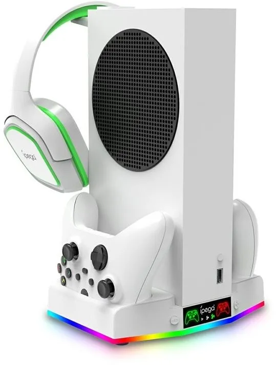 Stojan na hernú konzolu iPega XBS011S Multifunkčný Nabíjací RGB Stojan s Chladením pre Xbox Series S + 2ks Batérií