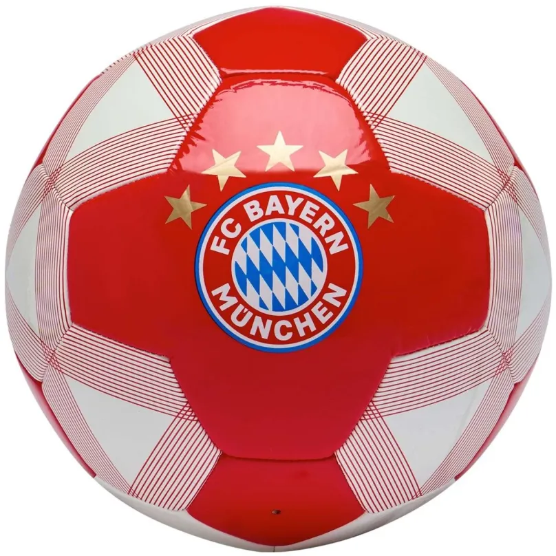 Futbalová lopta Ouky FC Bayern Mníchov, znak a 5 hviezd, červeno-biely, veľ. 5