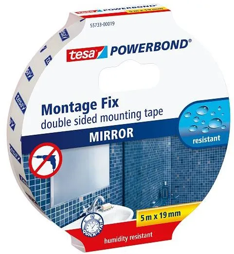 Lepiaca páska tesa Powerbond Montážna obojstranná penová páska na zrkadlá, biela, 5m: 19mm