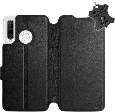 Kryt na mobil Flip puzdro na mobil Huawei P30 Lite - Čierne - kožené - Black Leather