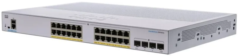 Switch CISCO CBS250 Smart 24-port GE, Partial PoE, 4x1G SFP, do čajky, 24x RJ-45, 1x USB 2