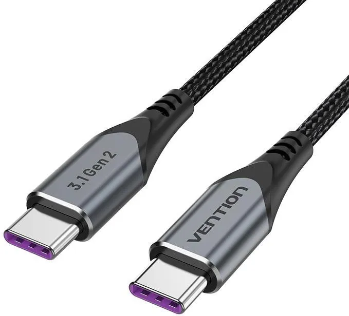 Dátový kábel Vention USB-C 3.1 Gen 2 100W 10Gbps Cable 0.5m Gray Aluminum Alloy Type