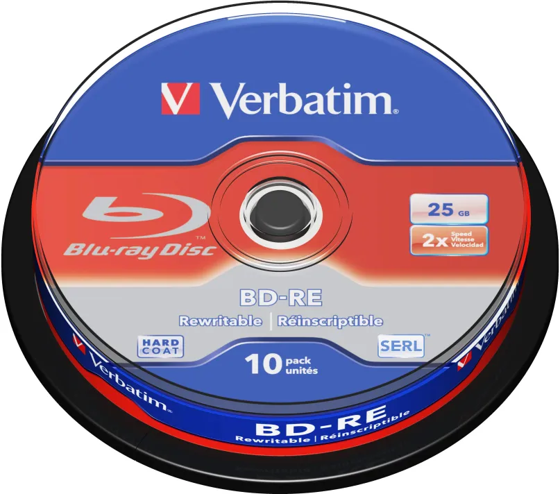 Médiá VERBATIM BD-RE SL 25GB, 2x, spindle 10 ks, BD-RE Single Layer, kapacita 25GB, rýchlo