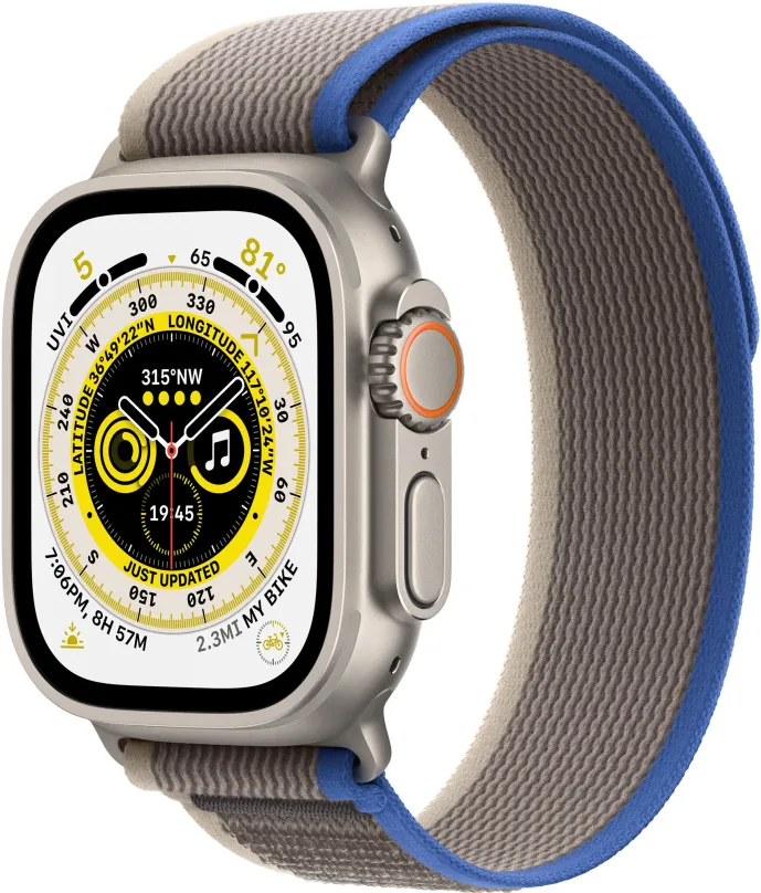 Chytré hodinky Apple Watch Ultra 49mm titánové púzdro s modro-šedým trailovým ťahom - M/L