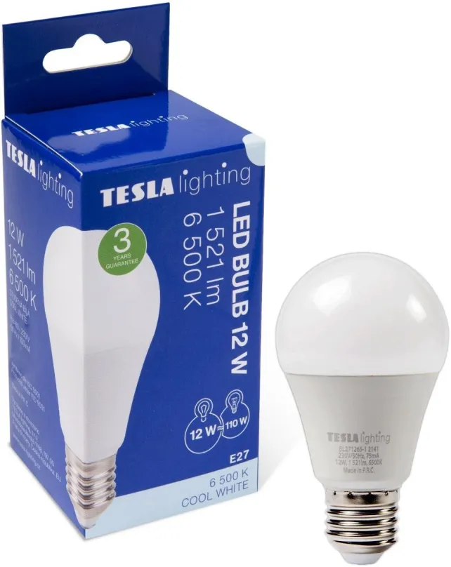 LED žiarovka TESLA LED BULB E27, 12W, 1521lm, 6500K studená biela