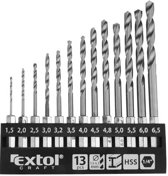Sada vrtákov do železa EXTOL CRAFT vrtáky do kovu so šesťhrannou stopkou, 1,5-6,5mm, HSS, 11140