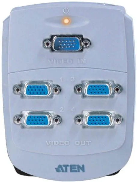 Rozbočovač ATEN VS-84, so 4 výstupmi, malé konektory: 1× D-Sub DE-15 (VGA), female konekto