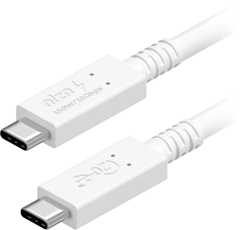 Dátový kábel AlzaPower Core USB-C/USB-C USB4, 5A, 100W, 1m biely