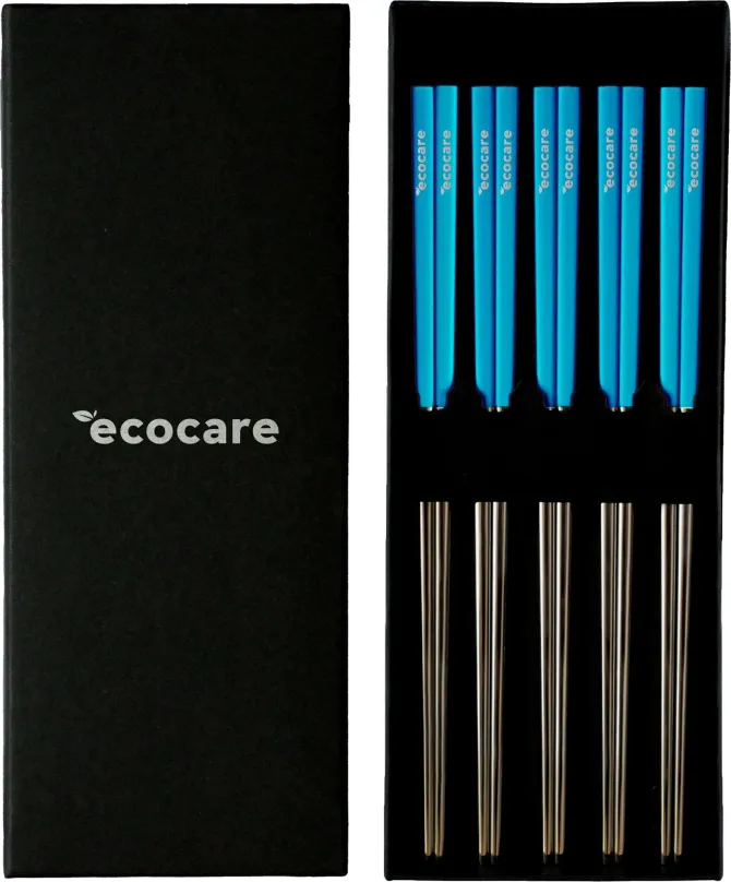 Súprava príborov ECOCARE Kovové Sushi Prútiky Box Silver-Blue 10 ks