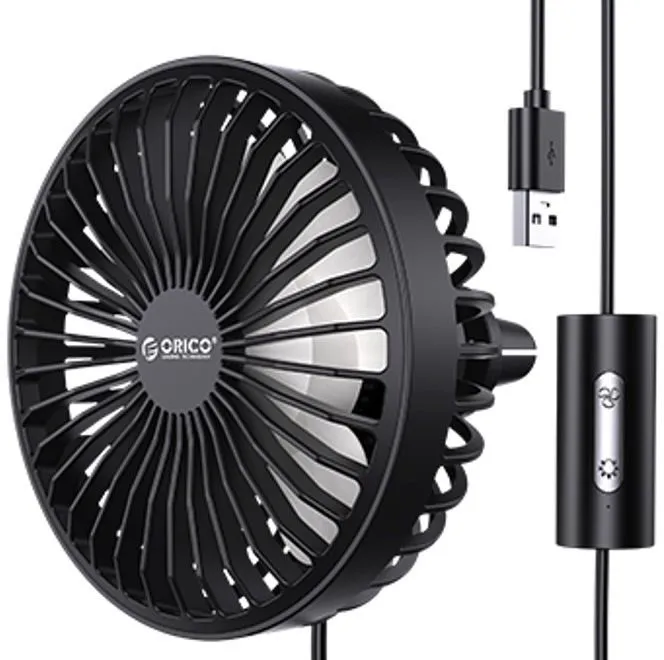 Ventilátor ORCIO-Car Fan, nastaviteľný uhol sklonu, ochladzuje vzduch, čierna farba, priem