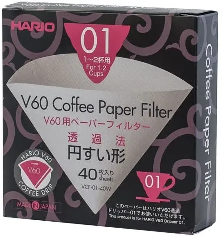 Filter na kávu Hario papierové filtre V60-01 (VCF-01-04W), biele, 40ks