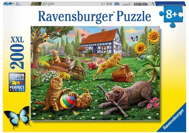 Puzzle Ravensburger puzzle 128280 Zvieratá hrajúce sa na dvore 200 dielikov