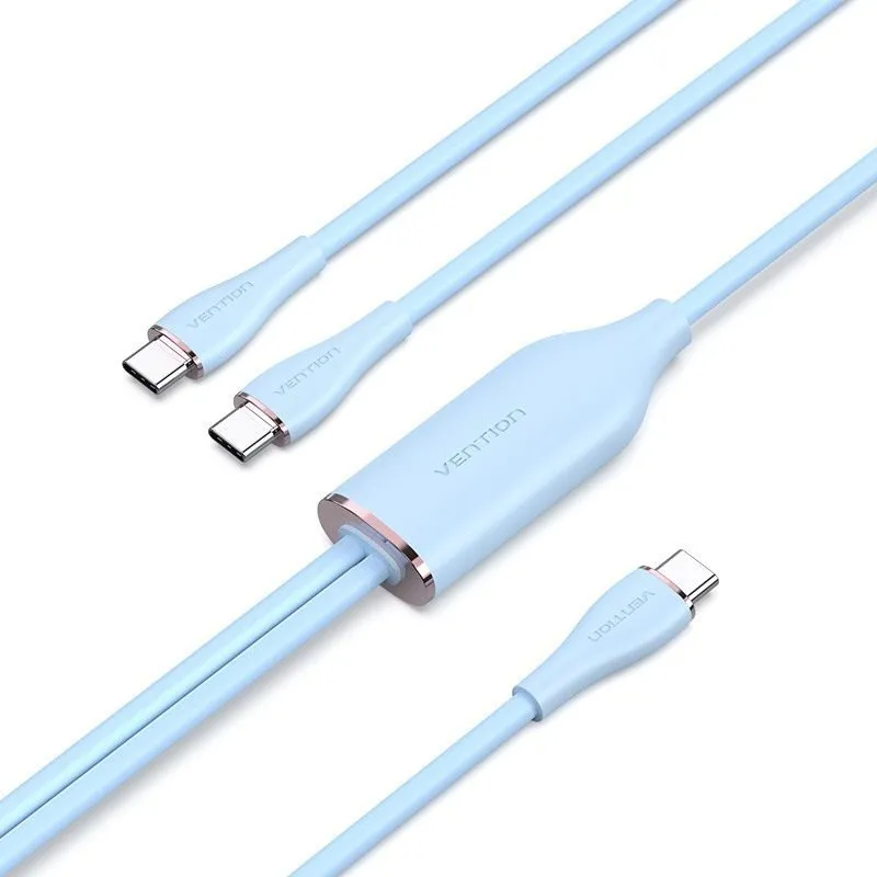 Dátový kábel Vention USB 2.0 Type-C Male to 2 Type-C Male 5A Cable 1.5M Blue Silicone Type