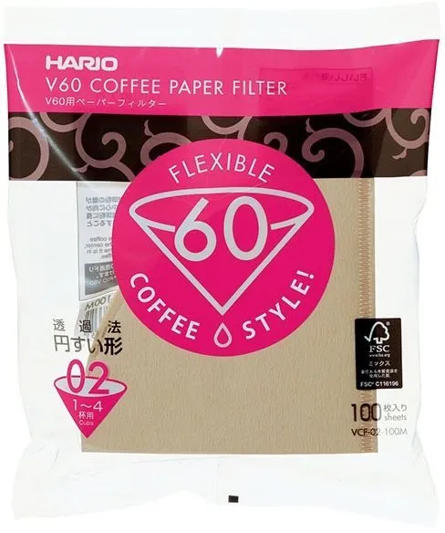 Filter na kávu Hario Misarashi papierové filtre V60-02, nebielené, 100ks