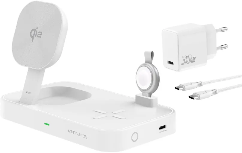 Nabíjací stojan 4smarts Qi2 Charging Station Trident s MFi Fast Charger pre Apple Watch white